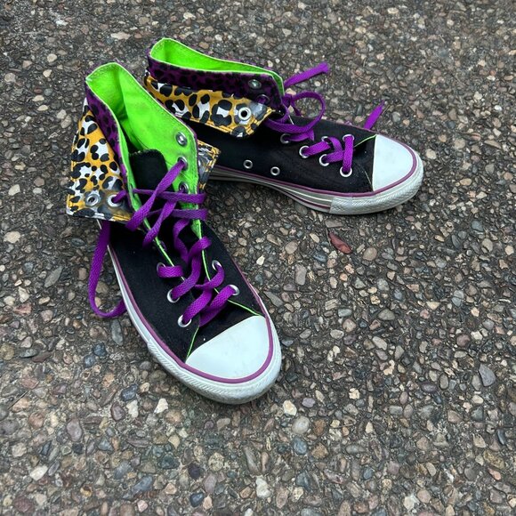 Converse Double Flap Leopard Print Chuck Taylor Skate Sneakers Size 6 - Picture 9 of 13